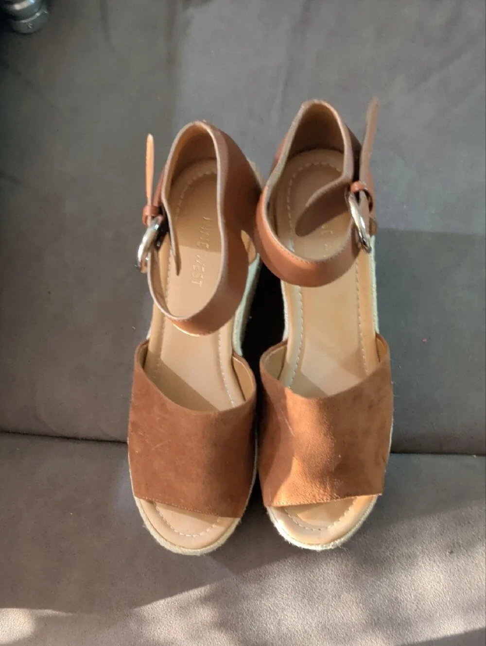Nine West Brown Suede and Leather Espadrille Wedge Sandals